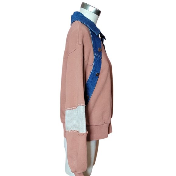 Sessun Jerez Color Block Sweatshirt with Denim Color and Trim - Picture 4 of 13